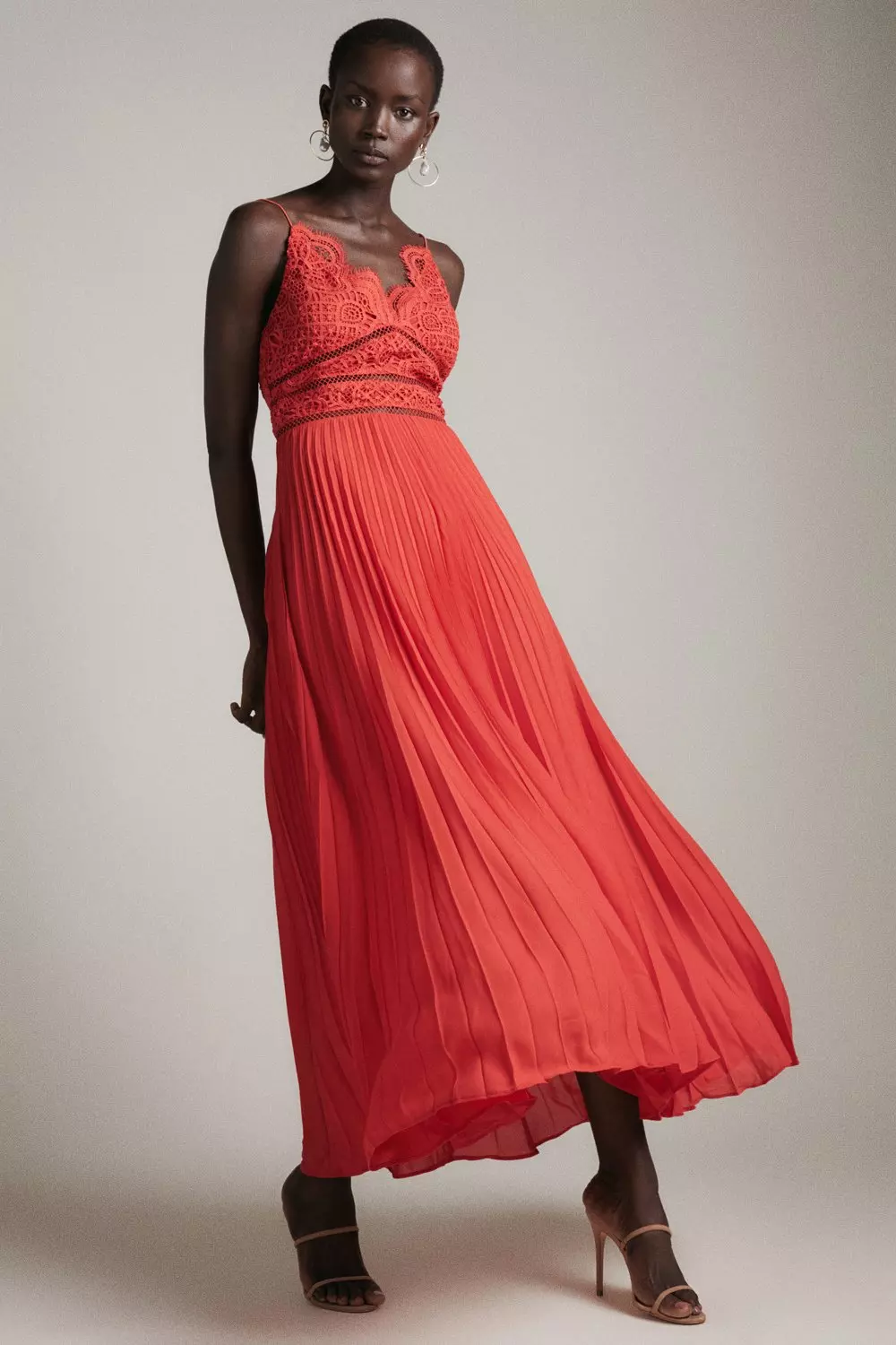 lace pleated maxi dress