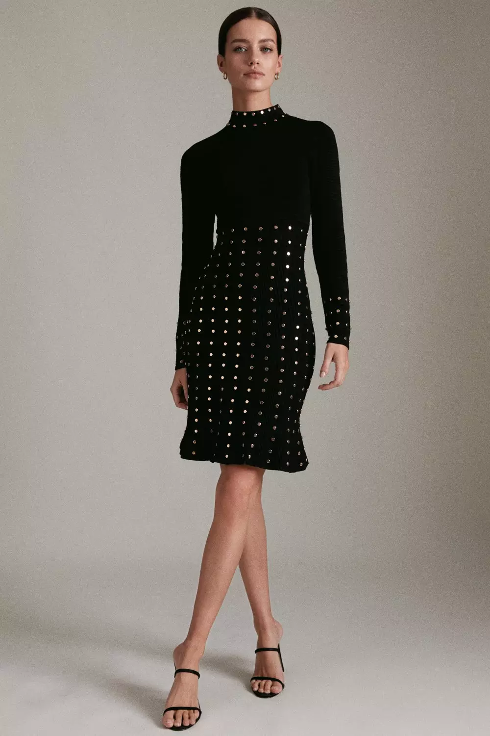 Petite Knitted Dress With Stud Detailing