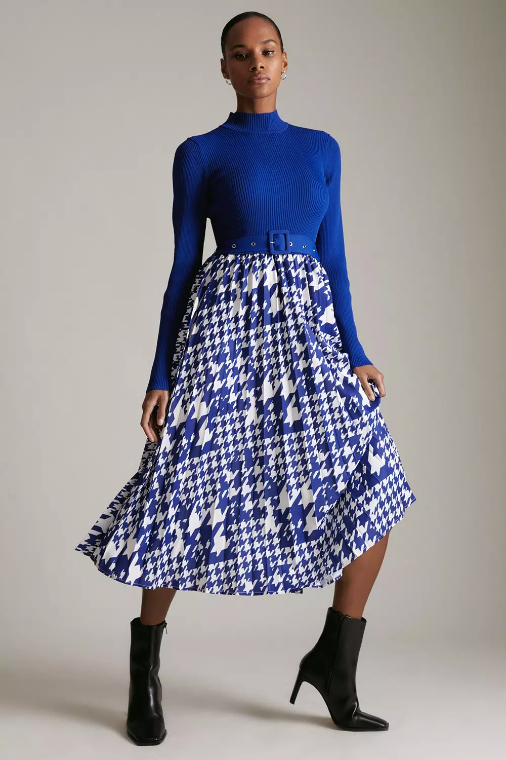 Abstract Jacquard Skirt Belted Knit Dress Karen Millen