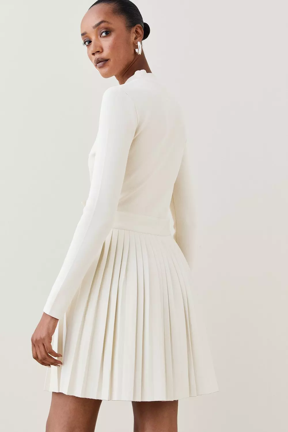 Viscose Blend Knitted Skater Dress With Pu Mini Detailing | Karen Millen