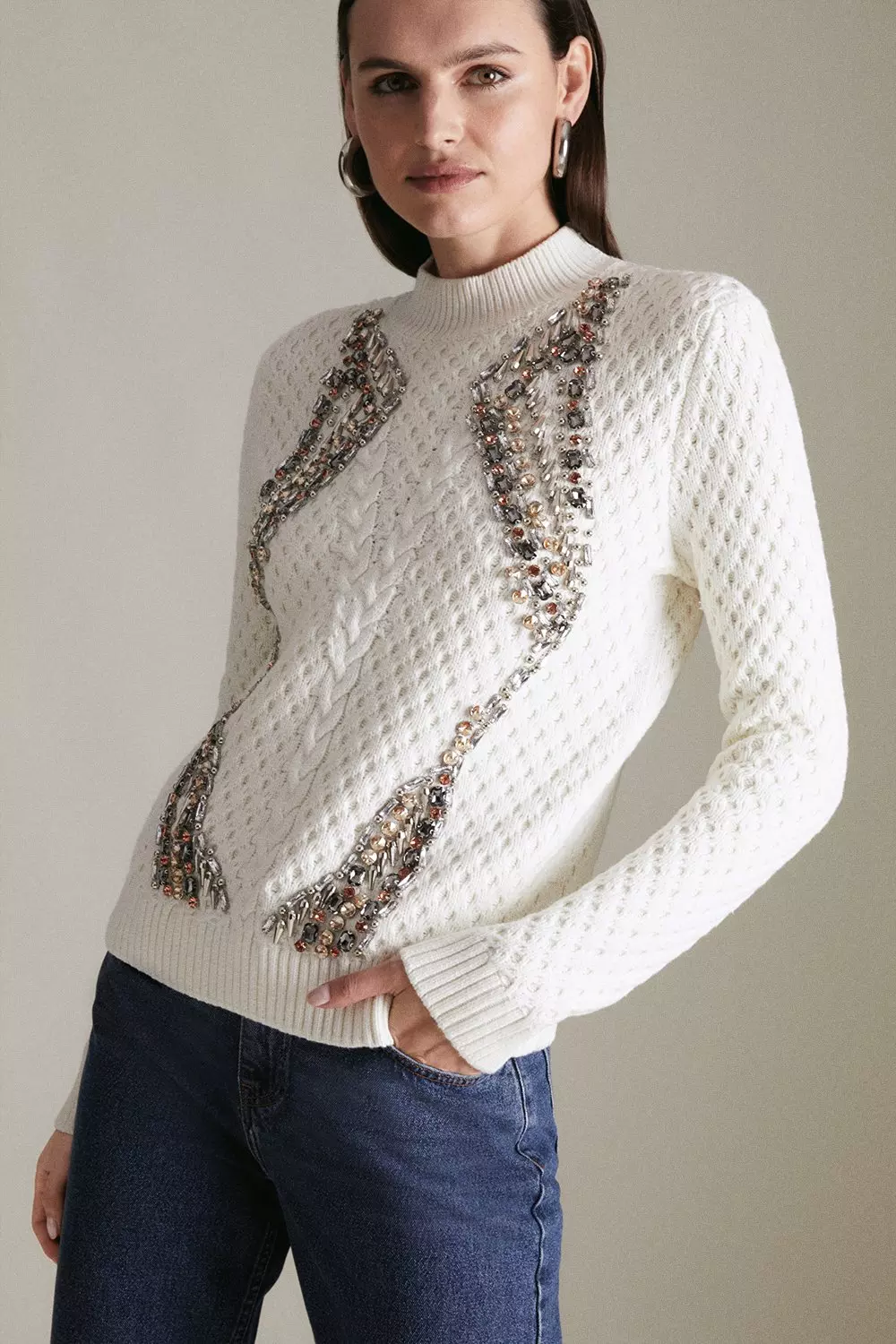 Embellished Cable Knit Sweater