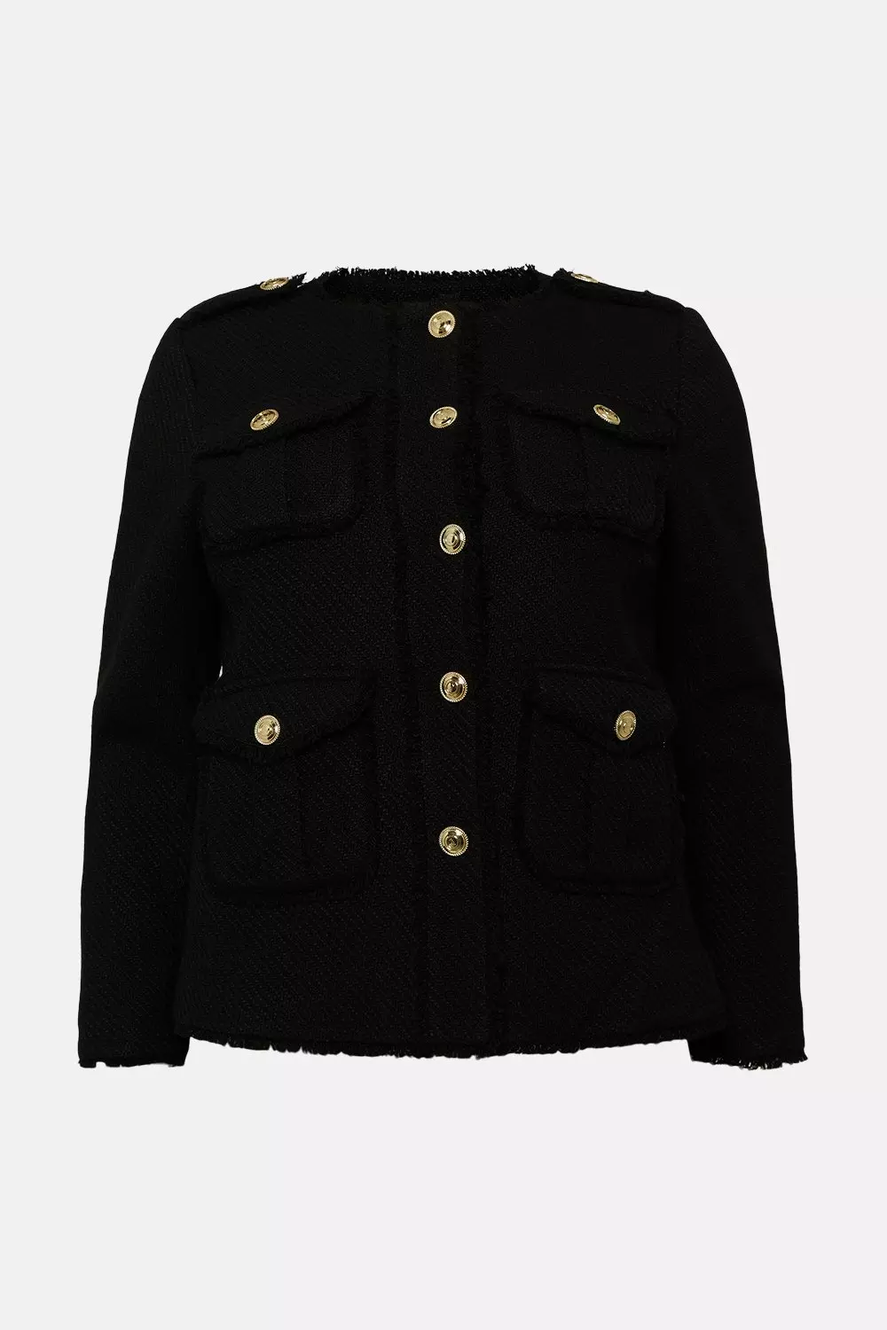 Plus Size Frayed Edged Textured Military Jacket | Karen Millen