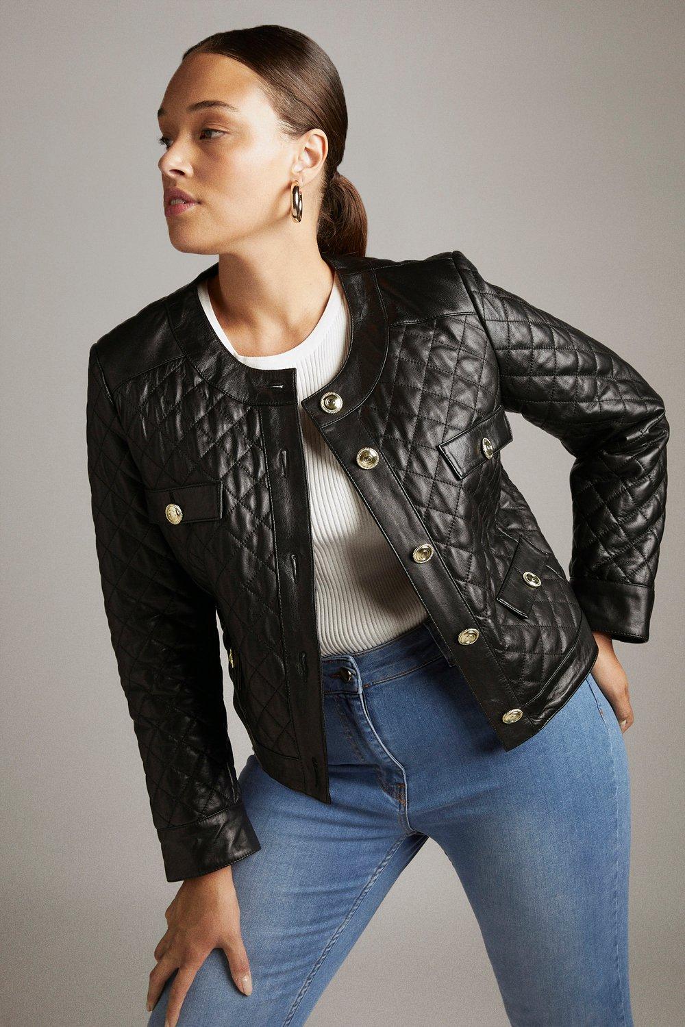 Plus Size Leather Quilted Jacket | Karen Millen