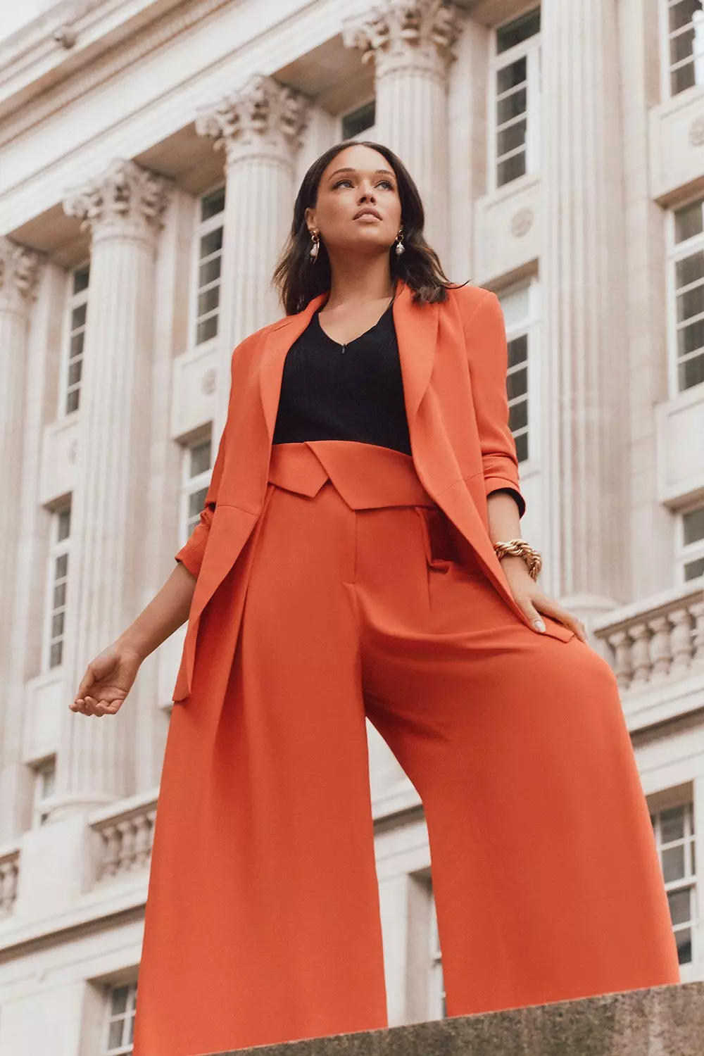 Petite Compact Stretch Belted Wide Leg Pants | Karen Millen