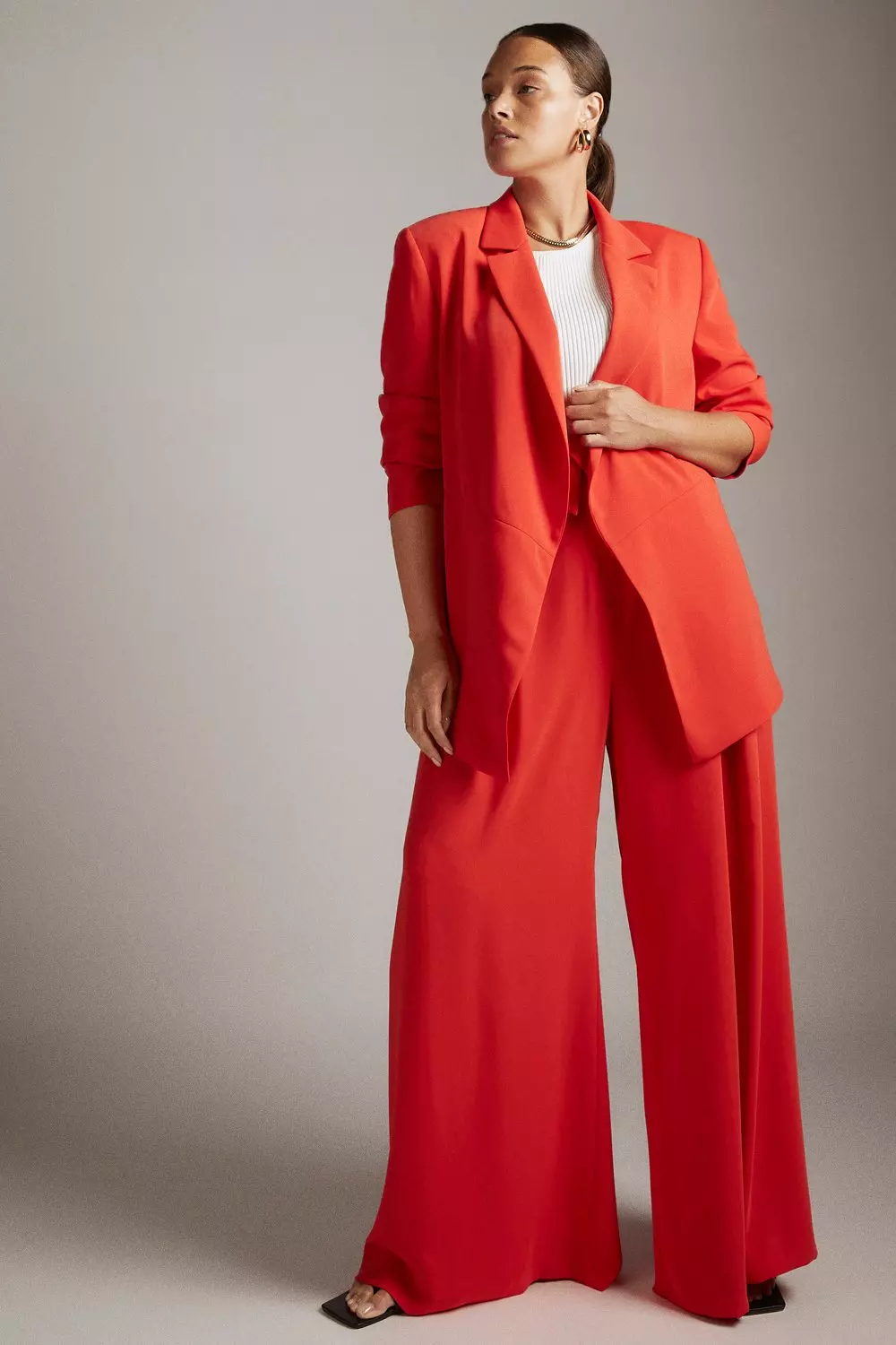 Tailored Wide Leg Pants in Red