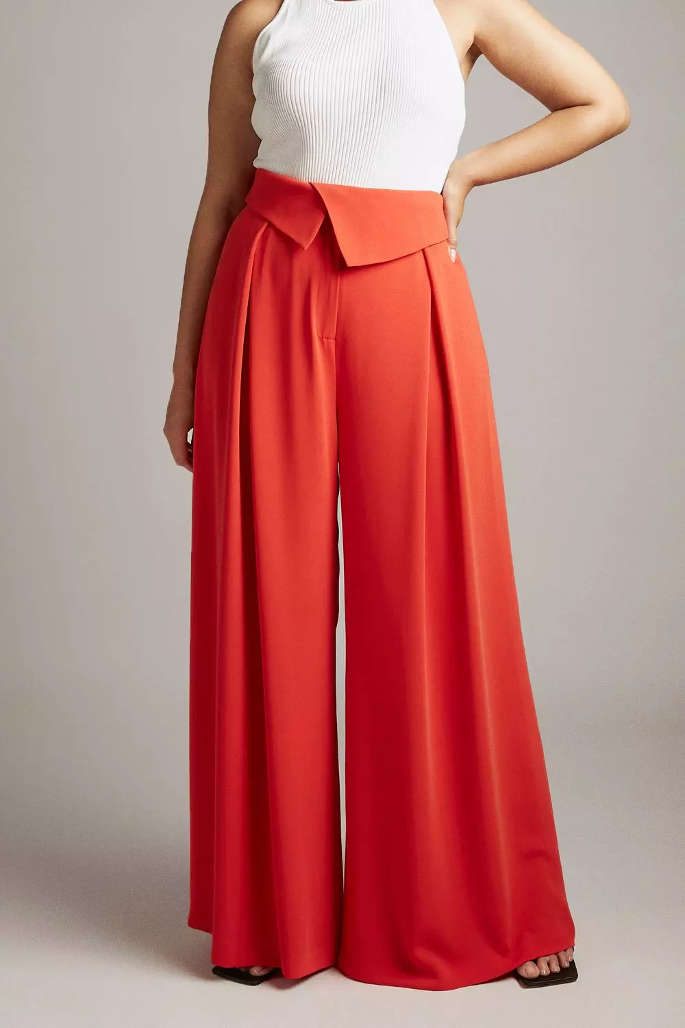 Plus Red High Waisted Wide Leg Trousers