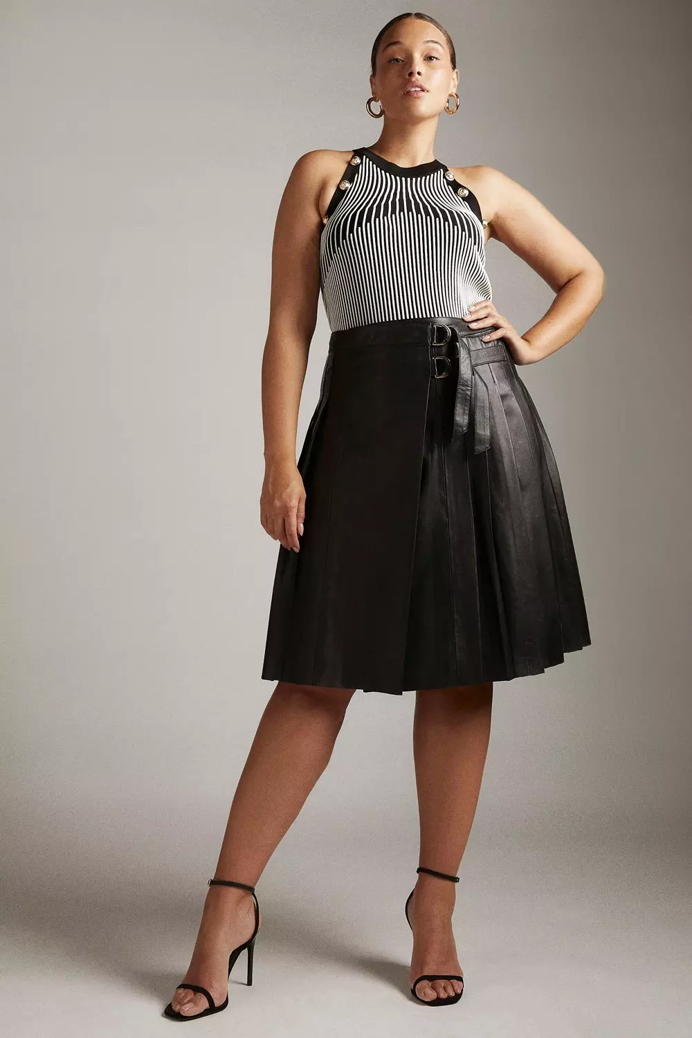 Plus Size Leather Pleated Kilt Midi | Karen Millen