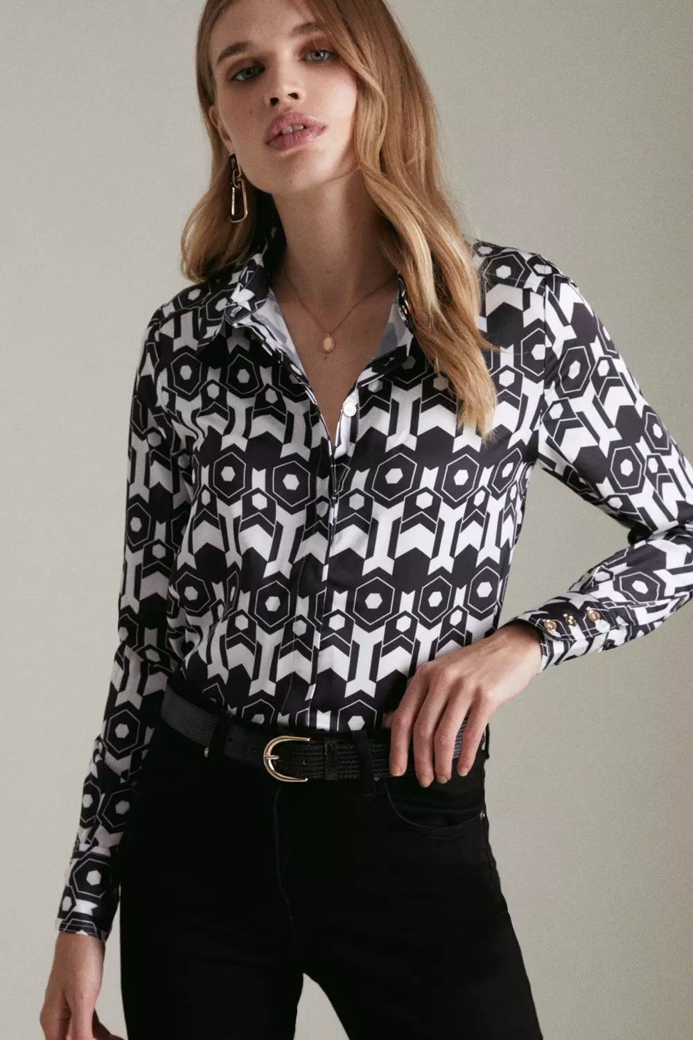 Long Sleeve Satin Tiger Print Shirt