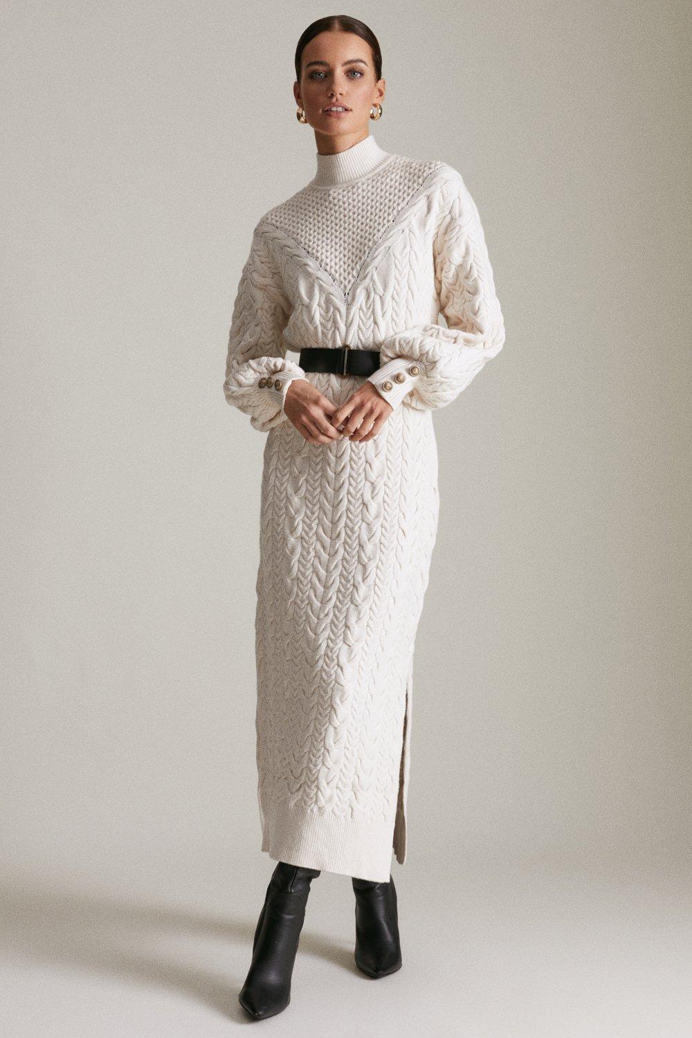 Petite Cream Cable Knit Sweater Dress