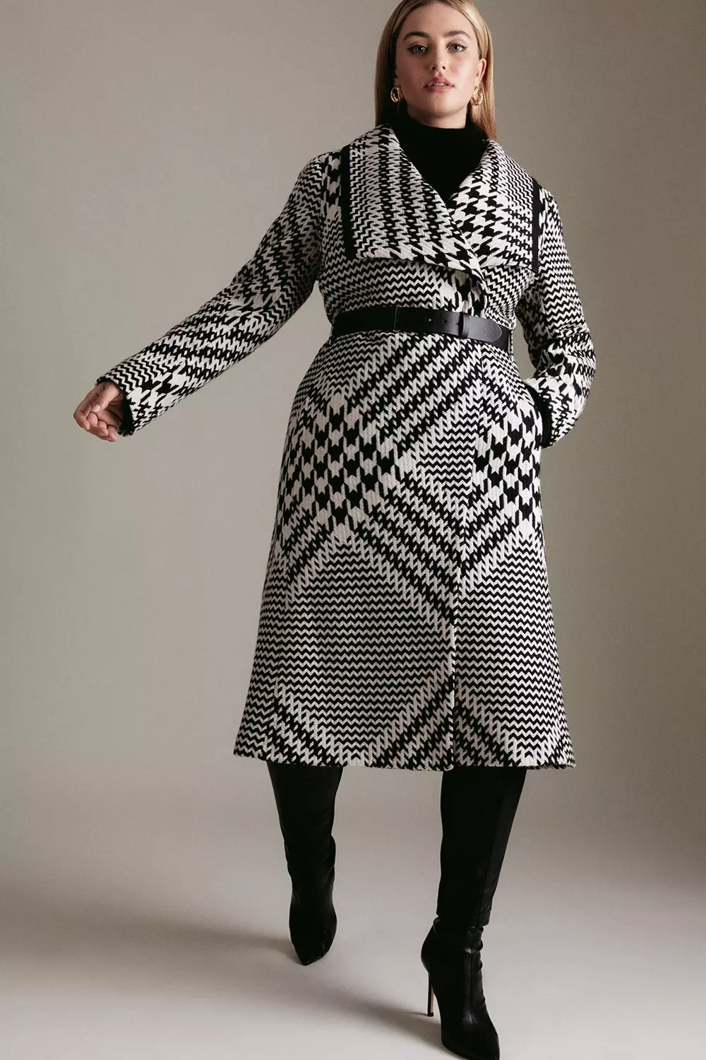 Plus size 2024 belted wool coat