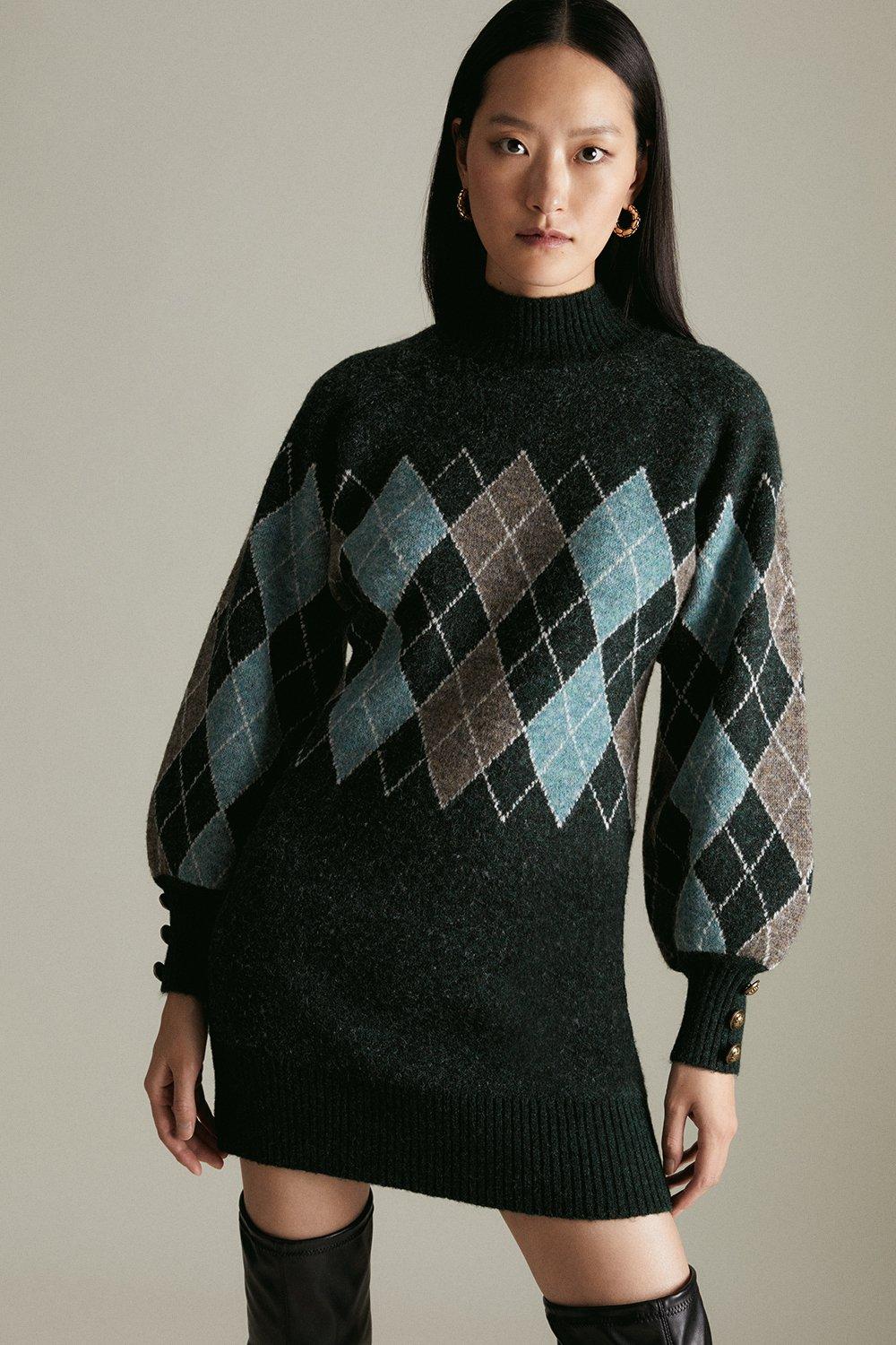 Lydia Millen Argyle Knitted Cosy Sweater Dress Karen Millen