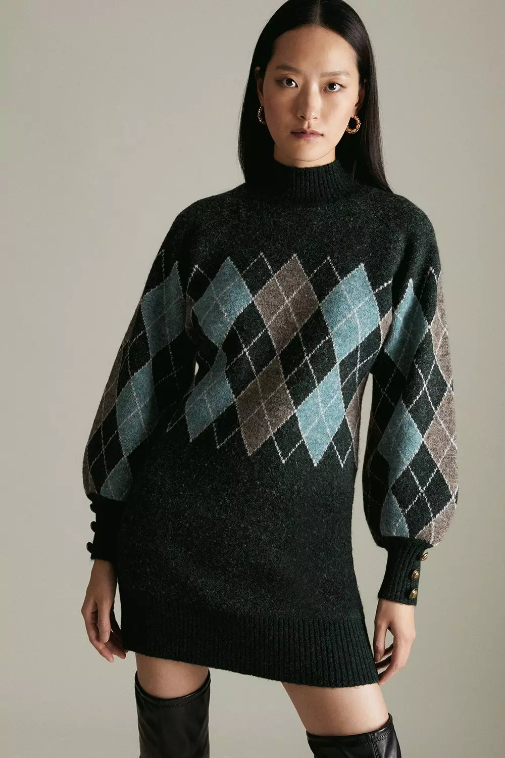 Lydia Millen Argyle Knitted Cosy Sweater Dress | Karen Millen