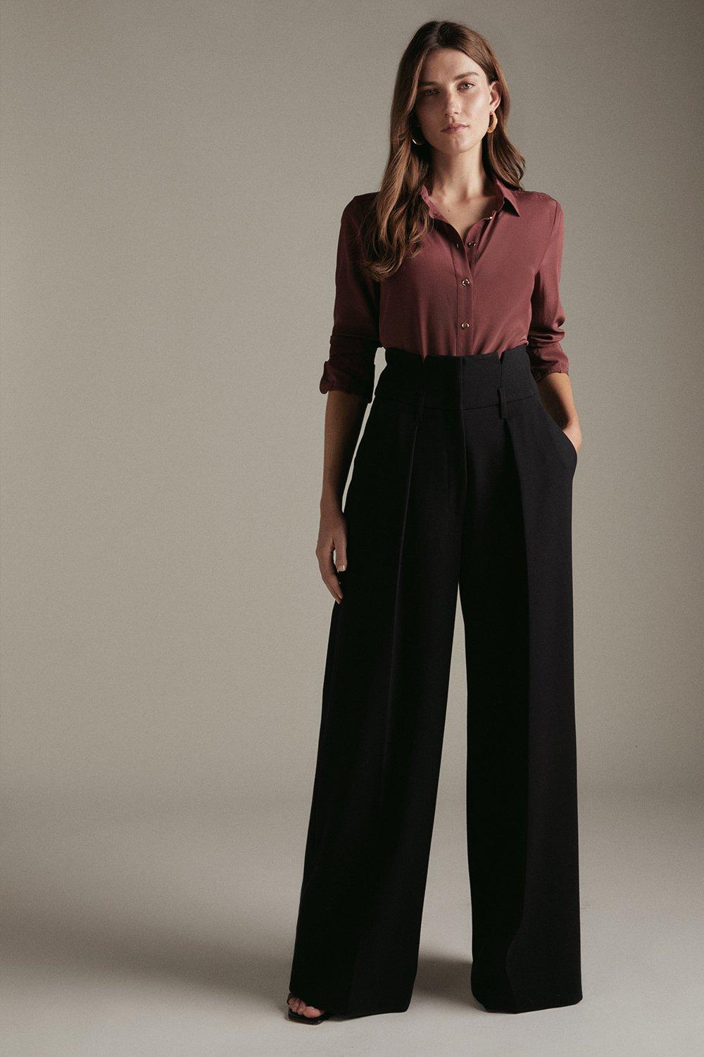 black stretch wide leg trousers