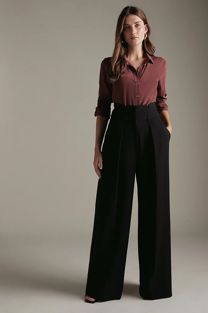 Compact Stretch High Waisted Wide Leg Pants
