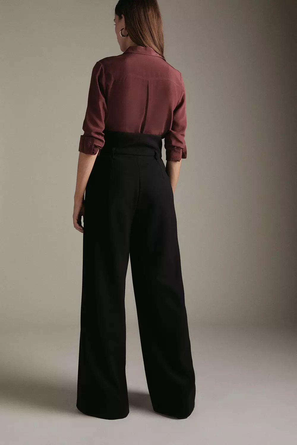 Compact Stretch High Waisted Wide Leg Pants | Karen Millen