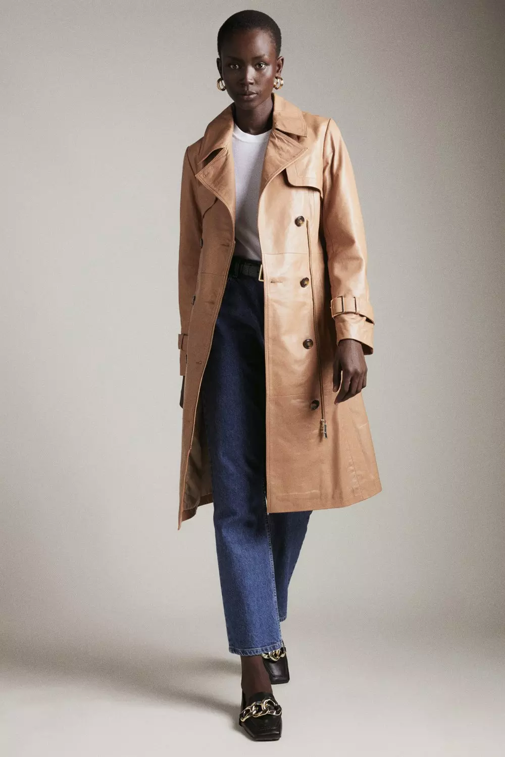 Karen millen leather outlet trench