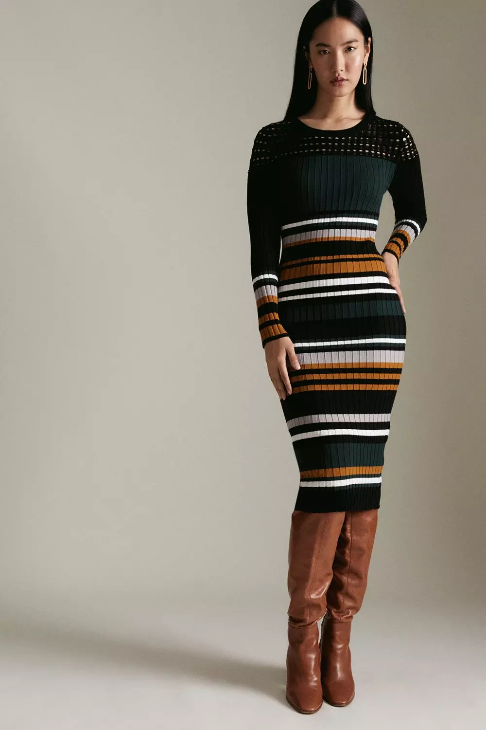 Pointelle Stripe Knitted Bodycon Dress