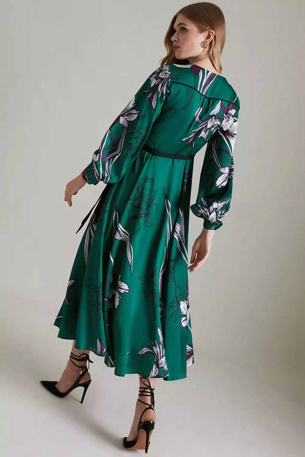 Print Woven Satin Wrap Midi Dress Karen Millen