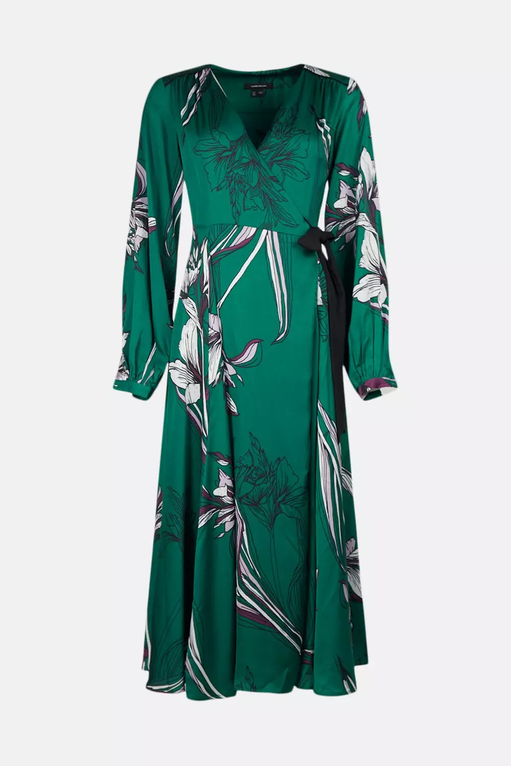Print Woven Satin Wrap Midi Dress Karen Millen