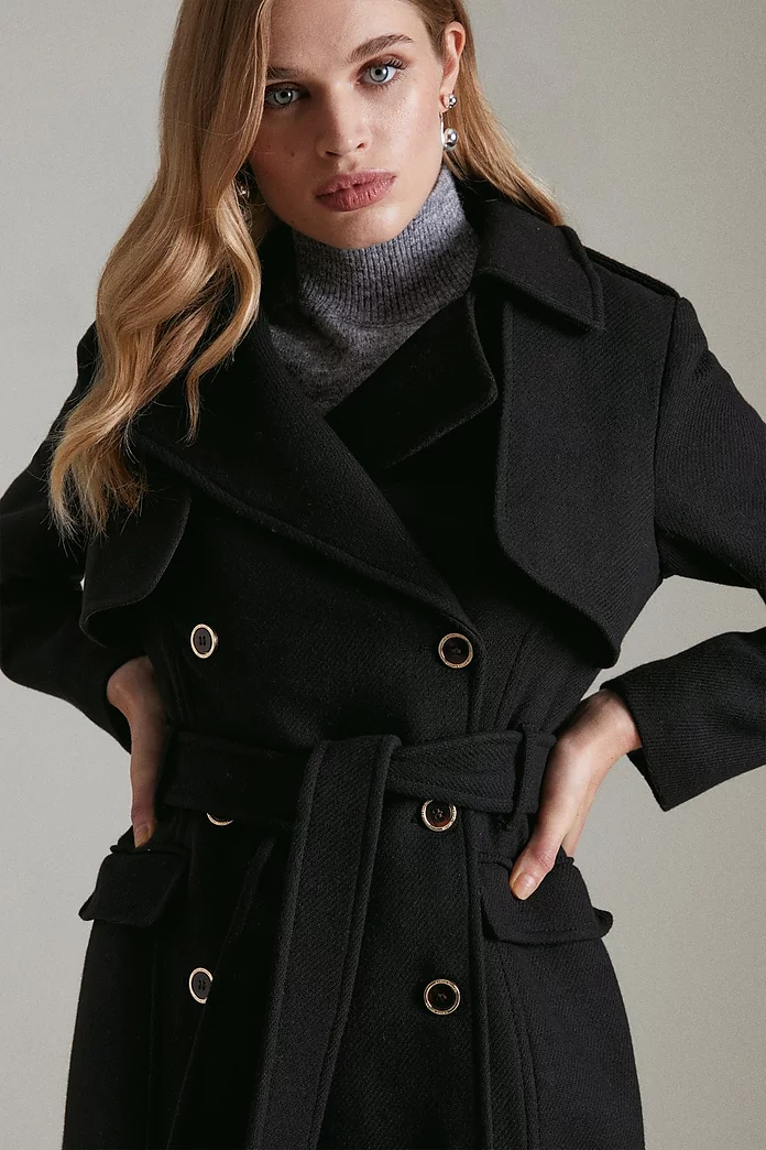 Italian Wool Mix Belted Trench Coat