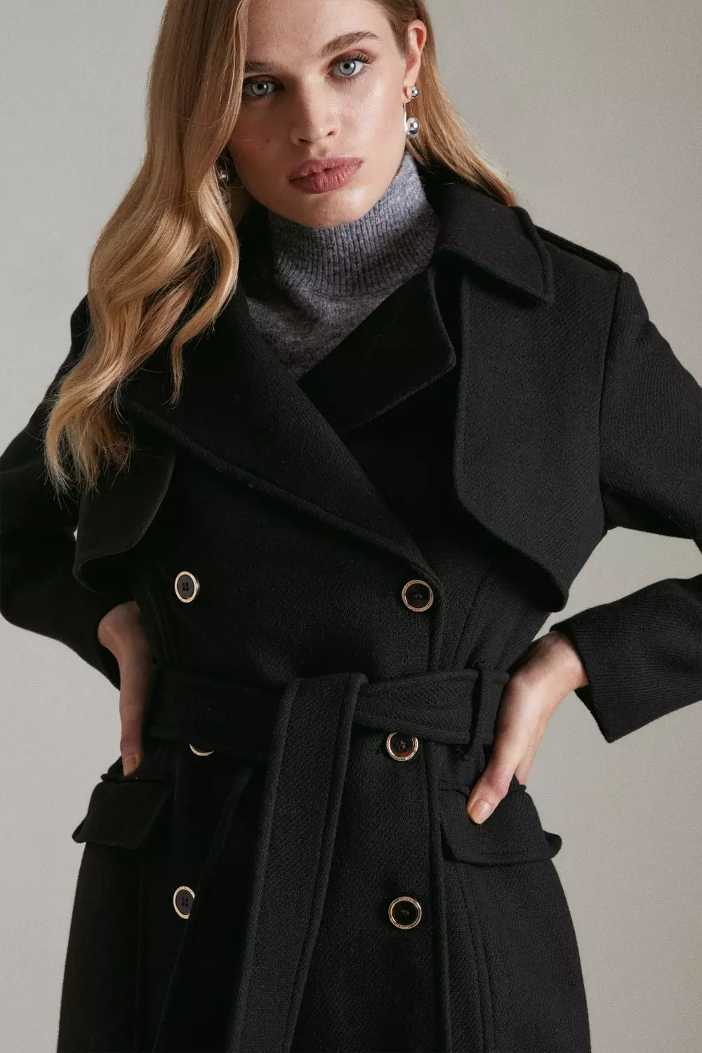 Italian Wool Mix Belted Trench Coat