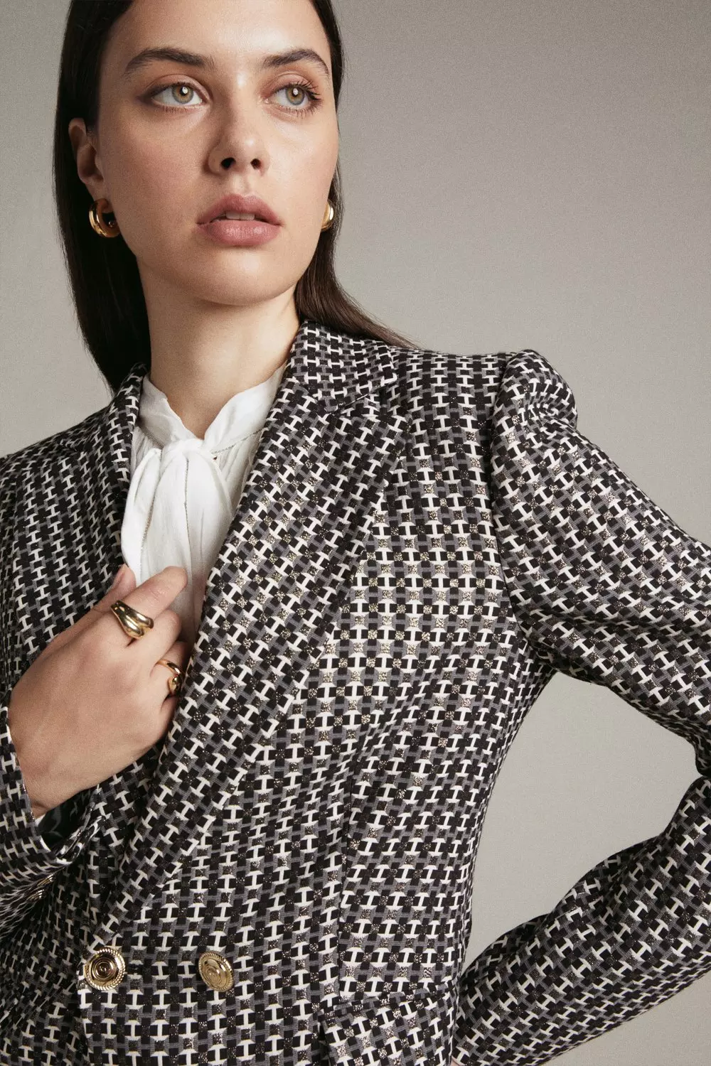 Geo Sparkle Stretch Jacquard Tailored Jacket