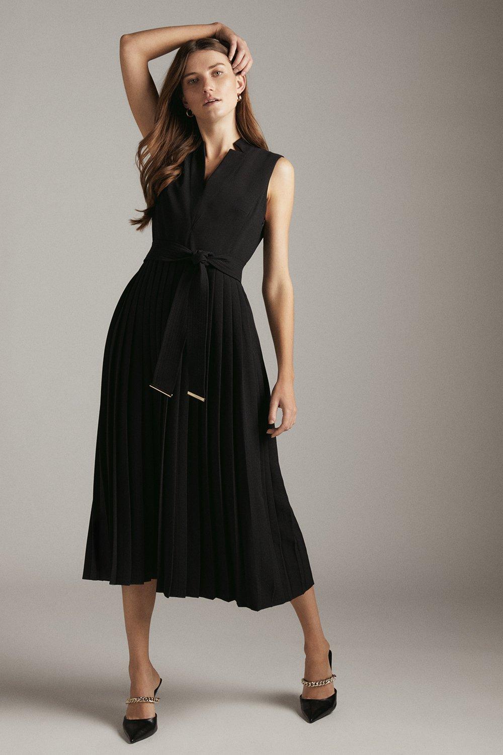 Black midi hotsell pleated dress