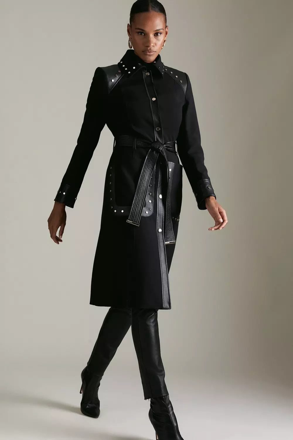 Compact Stretch Stud & Eyelet Statement Coat