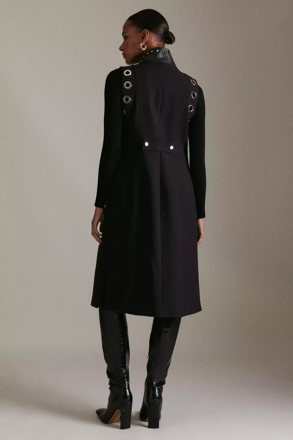 Compact Stretch Stud & Eyelet Sleeveless Coat | Karen Millen