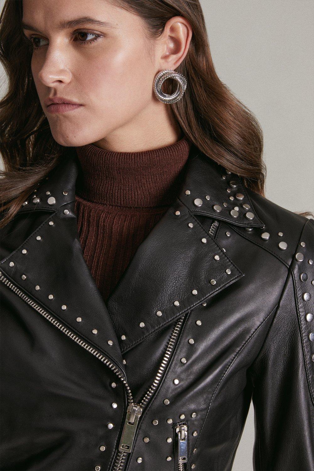 Leather studded biker outlet jacket