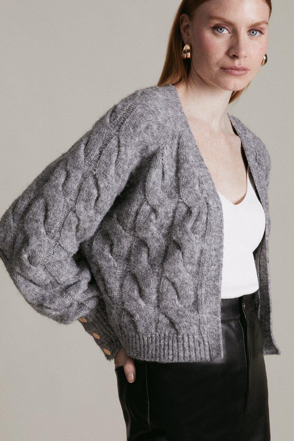 Grey Cable Knit Cardigan F07010