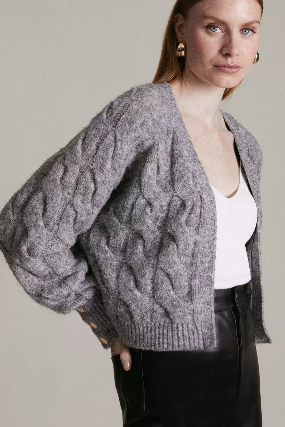 Soft And Cosy Cable Knit Short Cardigan Karen Millen