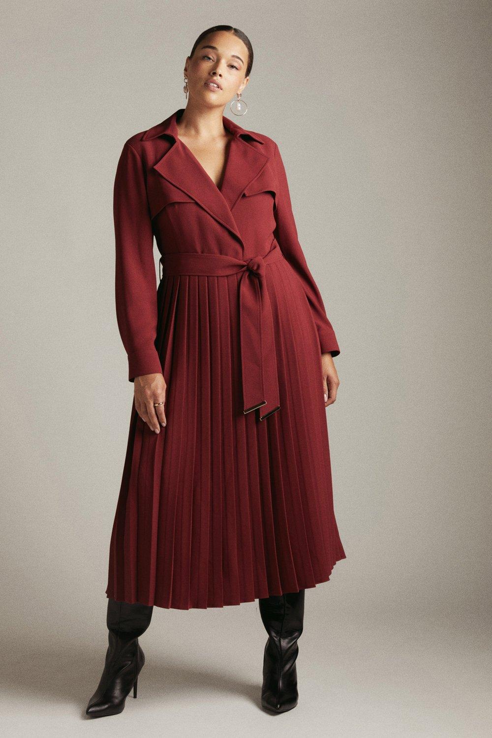 Plus Size Long Sleeve Pleated Midi Trench Dress | Karen Millen