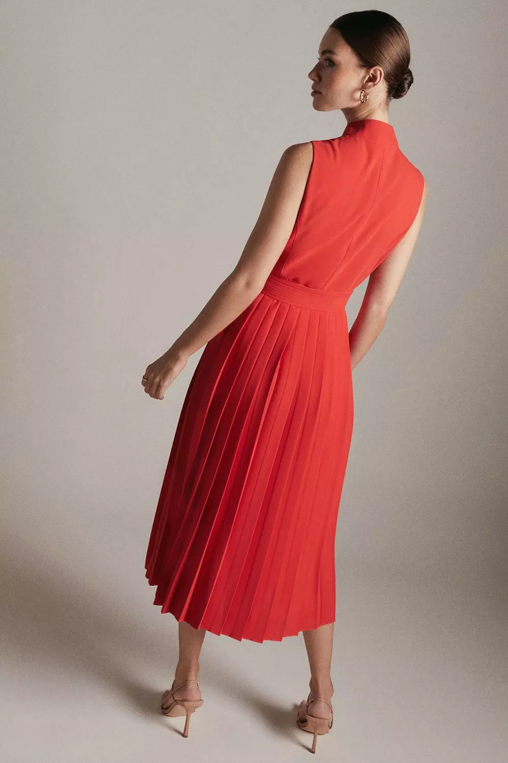 Karen millen orange pleated dress sale