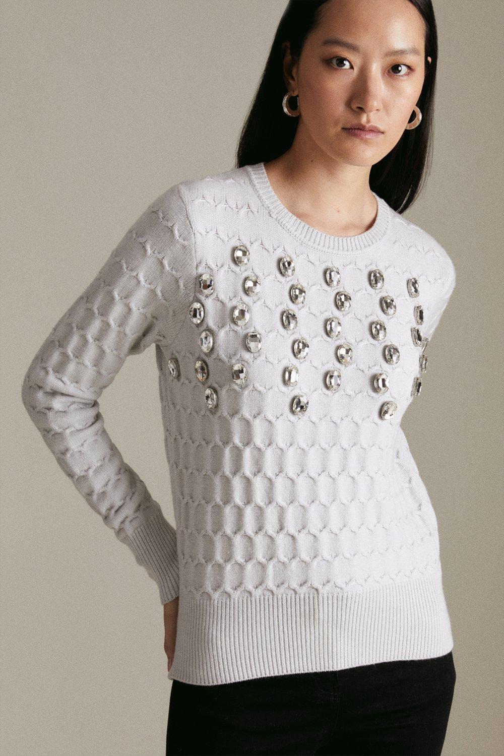 Honeycomb Knit Embellished Jumper Karen Millen