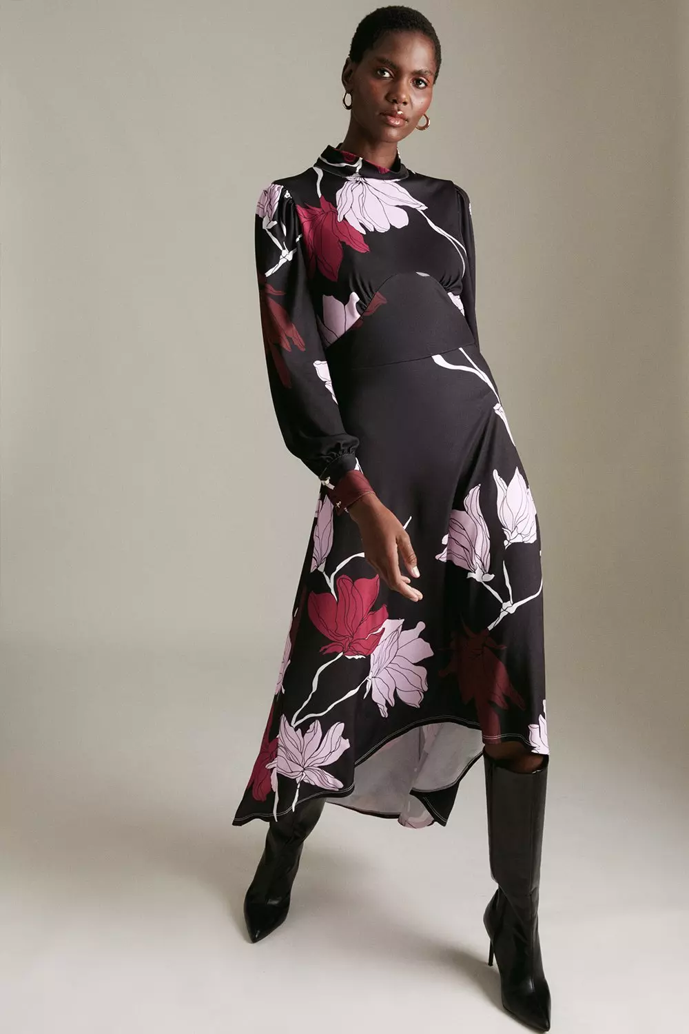 Karen millen floral hot sale hem midi dress