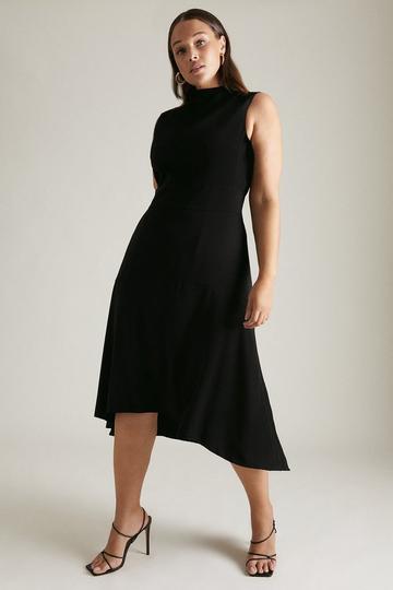 Black Plus Size Soft Tailored High Low Midi Dress