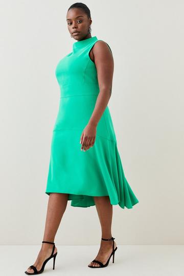 Green Plus Size Soft Tailored High Low Midi Dress