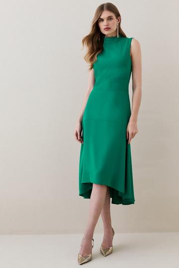 Green Soft Tailored High Low Midi Dress