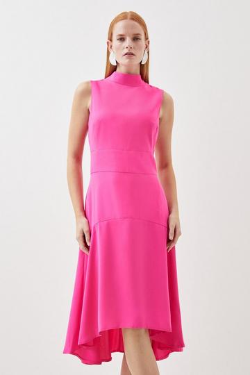 Soft Tailored High Low Midi Dress pink