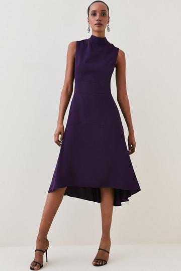 Purple Soft Tailored High Low Midi Dress