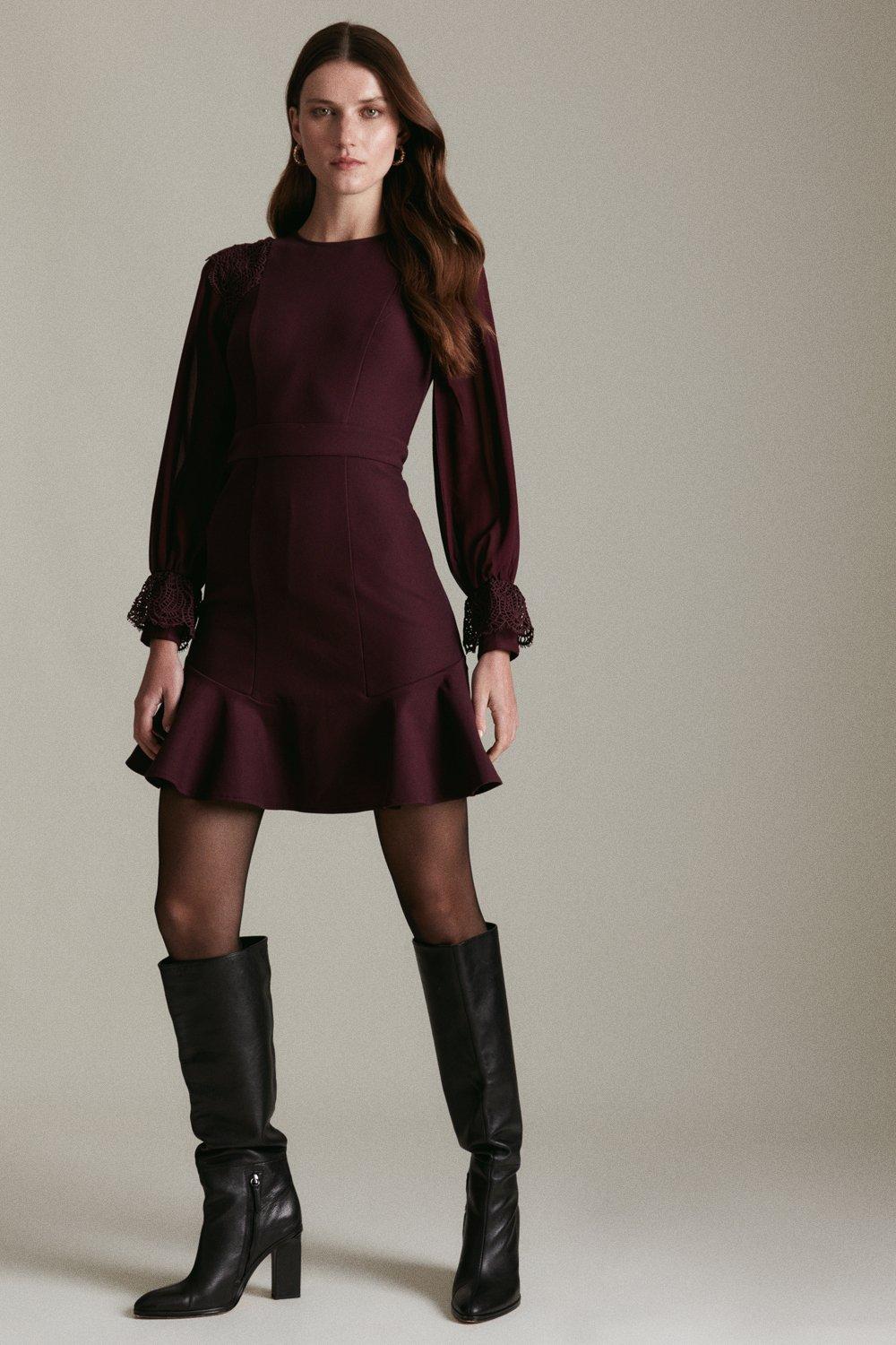 Burgundy peplum 2024 hem skirt