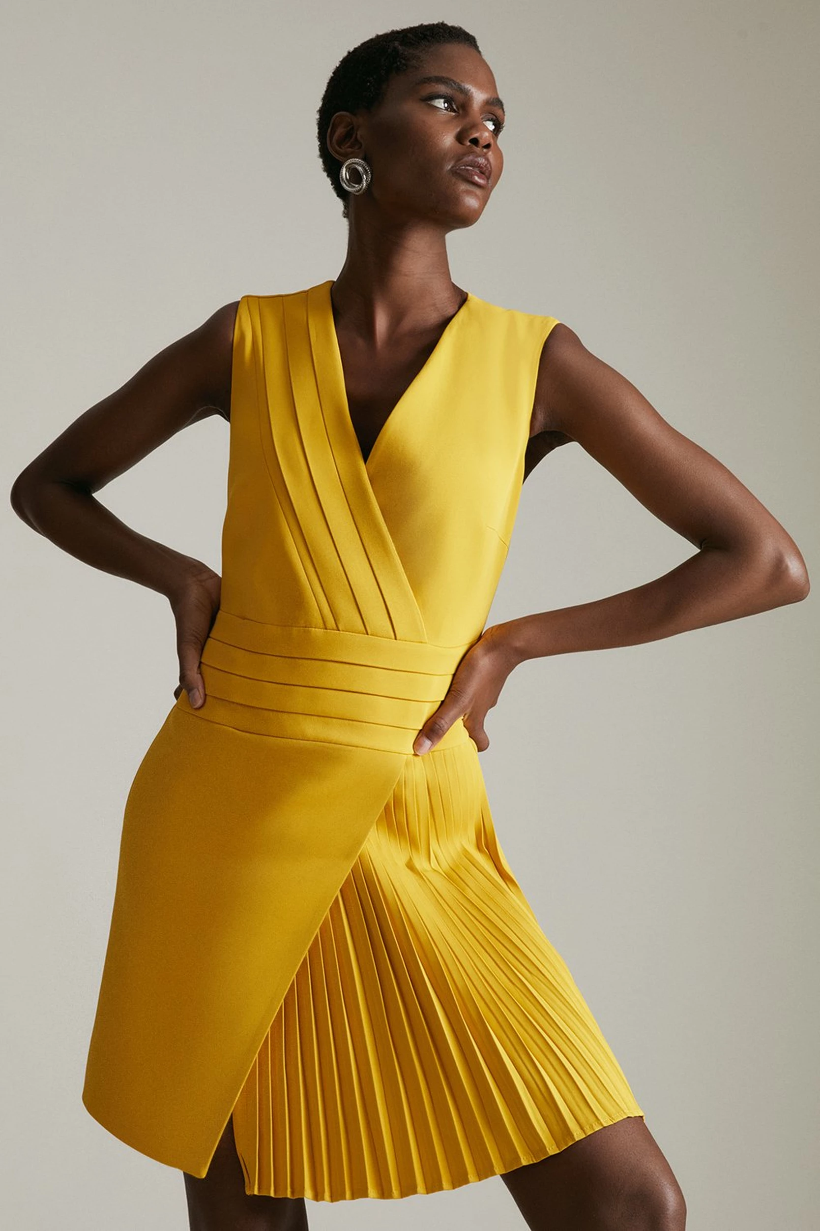undefined | Compact Stretch Viscose Pleated A Line Dress