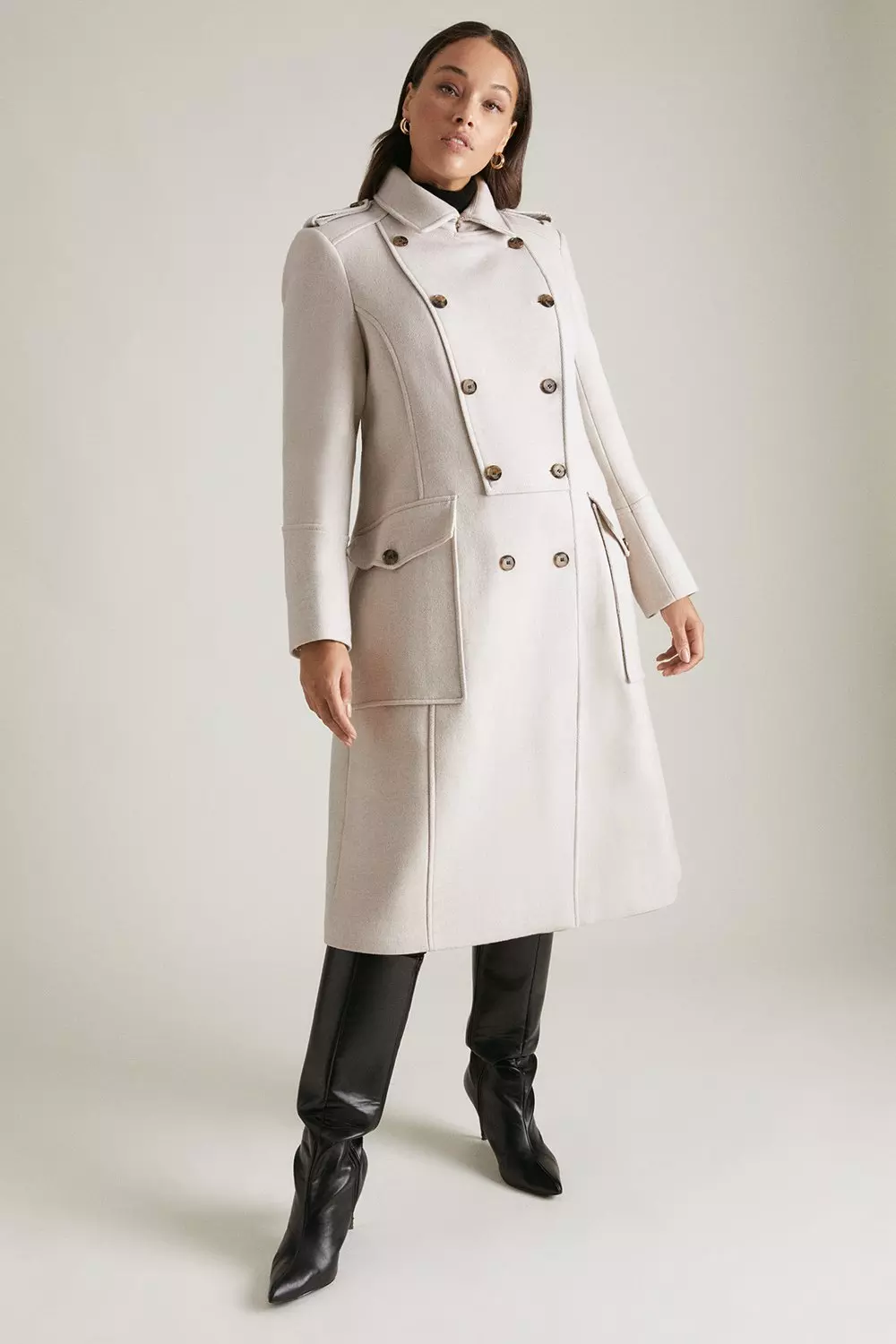 Italian Wool Blend Military Button Coat