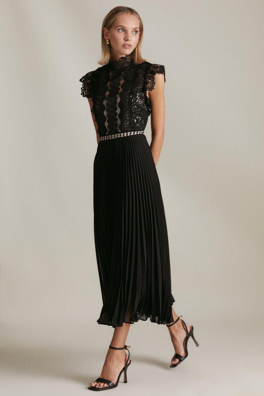 Pleated lace clearance midi dress