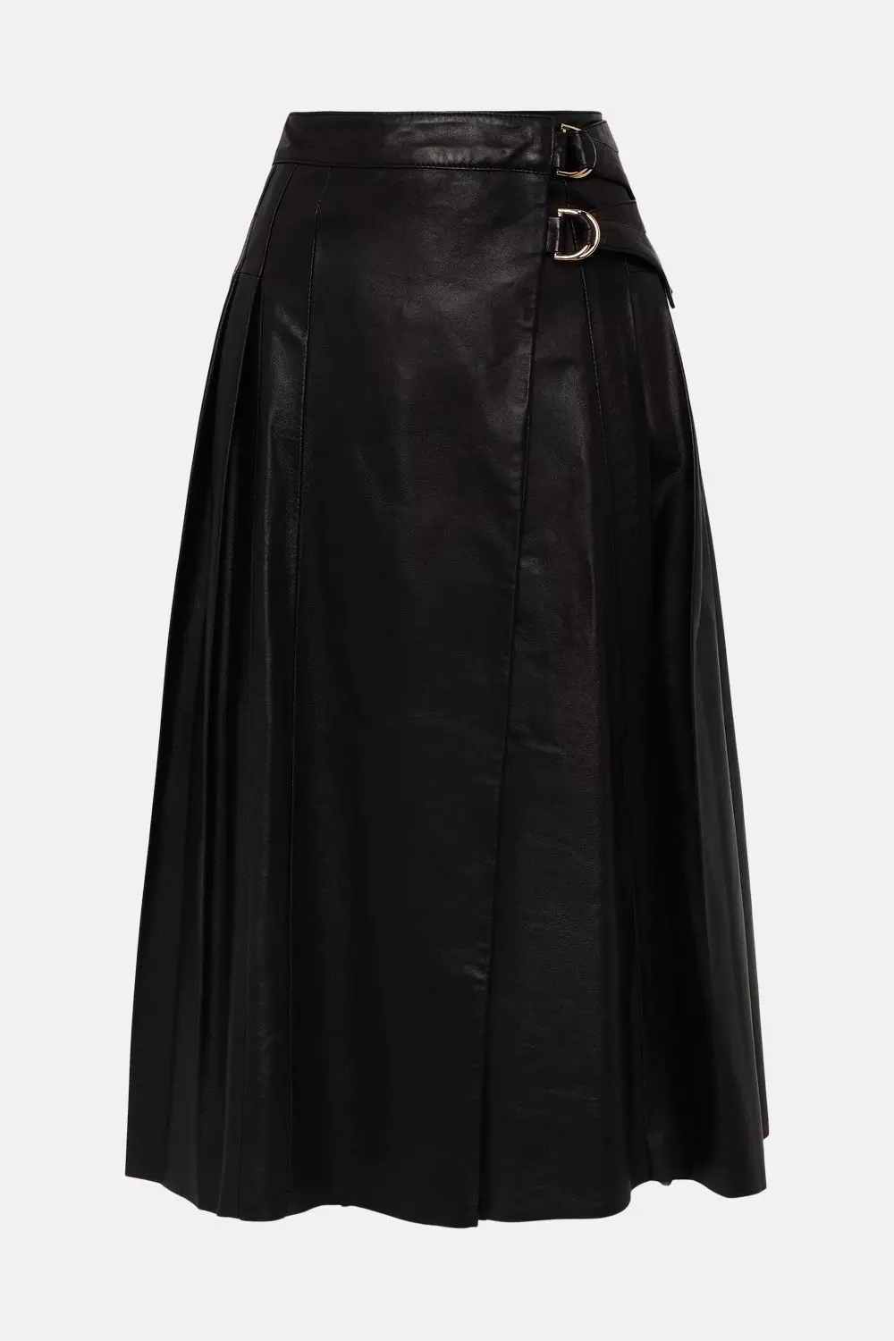 Leather Pleated Buckle Kilt Midi Skirt Karen Millen