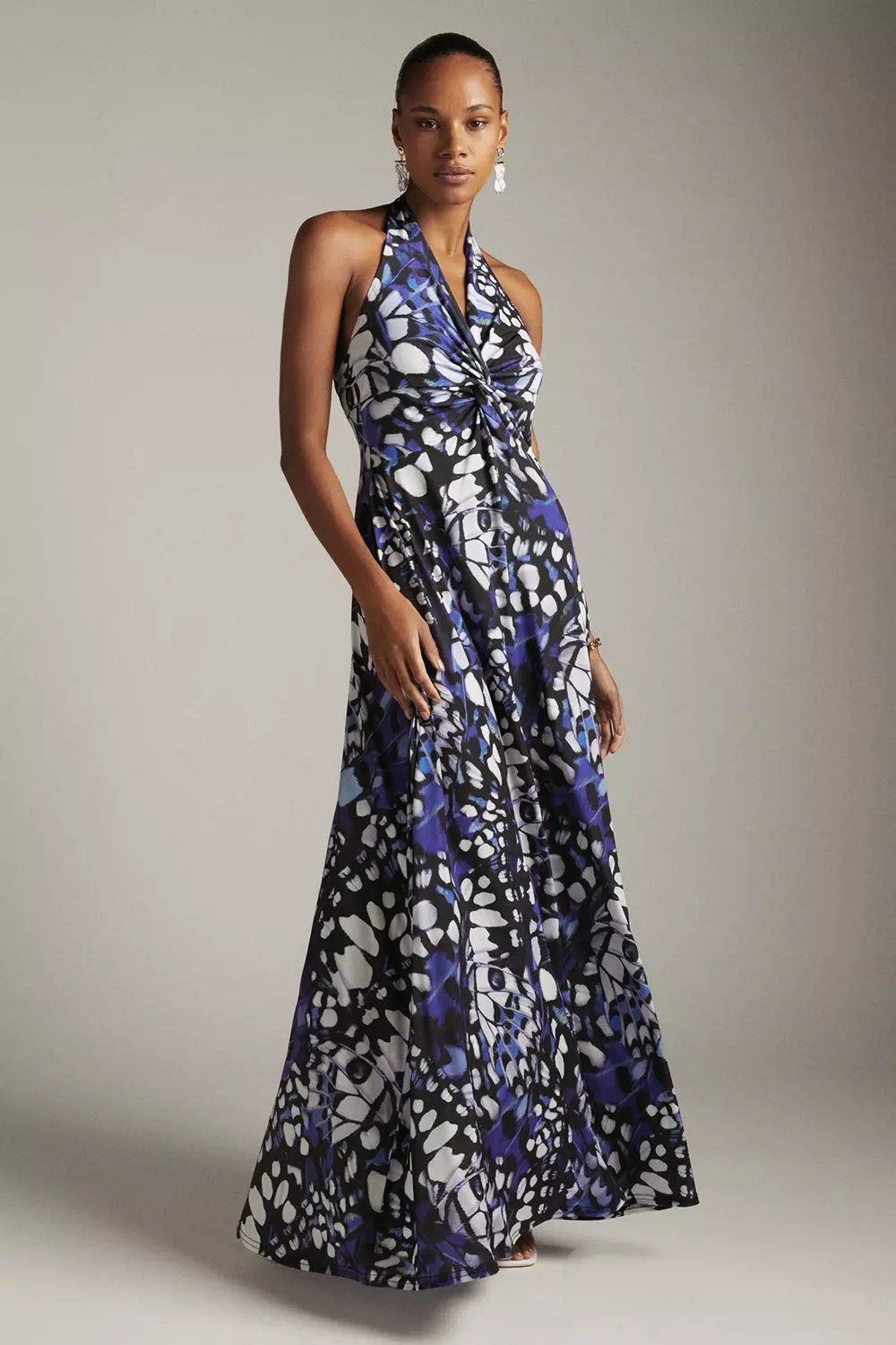 Butterfly Print Twist Waist Jersey Maxi Dress | Karen Millen