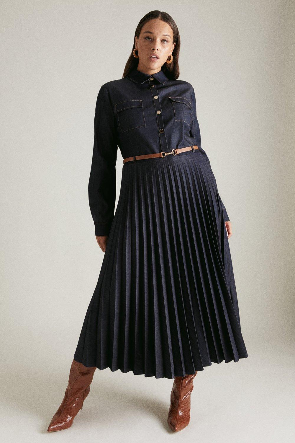 Warehouse pleated store midi shirt dress