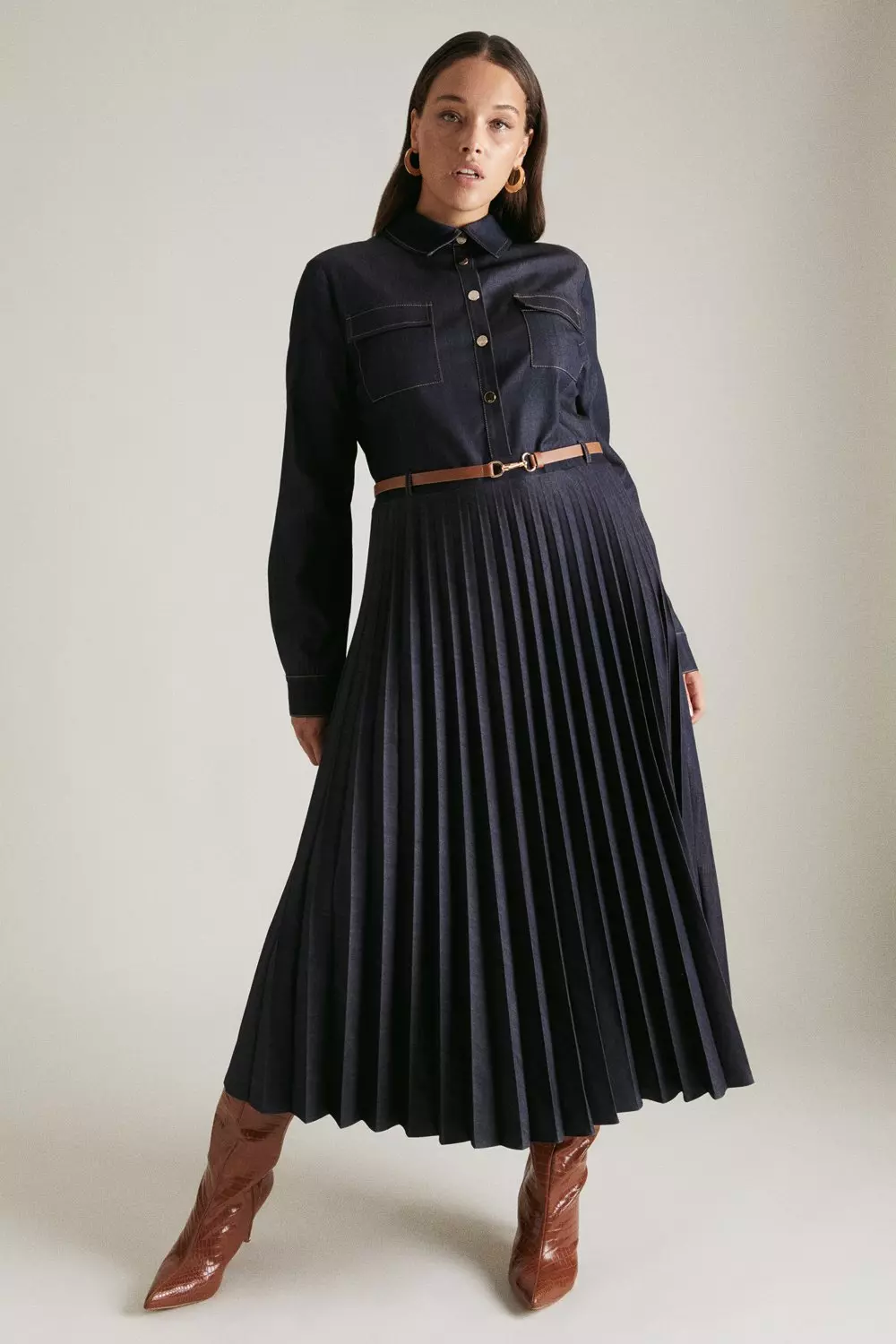 Pleated denim outlet dress