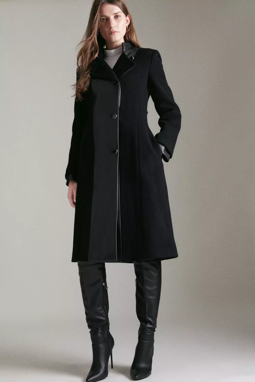 Black wool and store leather coat